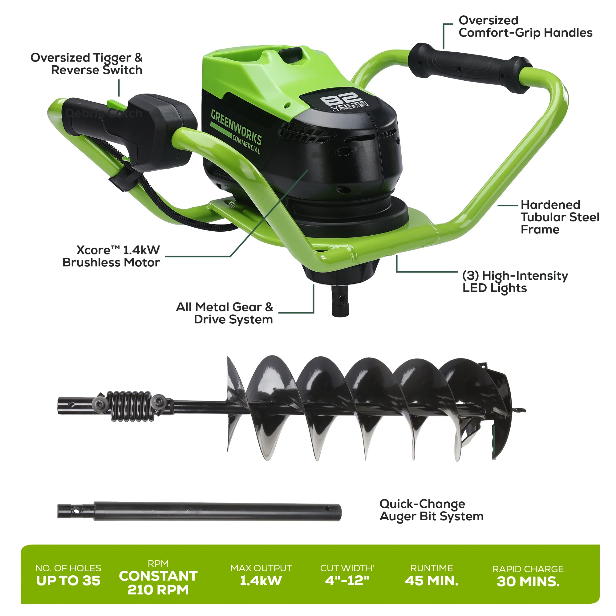 82V Earth Auger Kit with 4Ah Battery and Dual Port Charger | 82EA8-4DP - Image 11