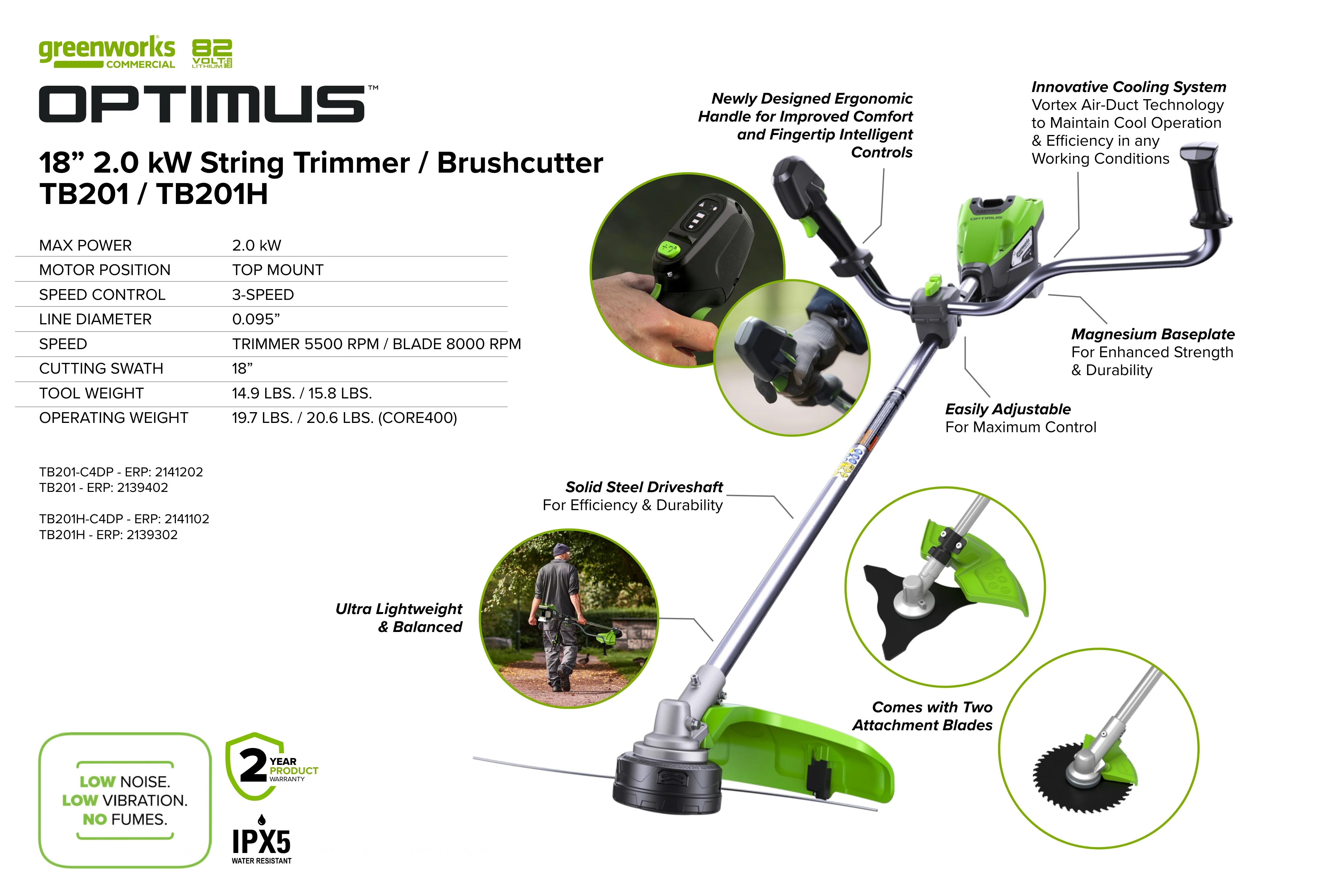 82V OPTIMUS 2.0kW 18" String Trimmer Brush Cutter | TB201 - Image 10