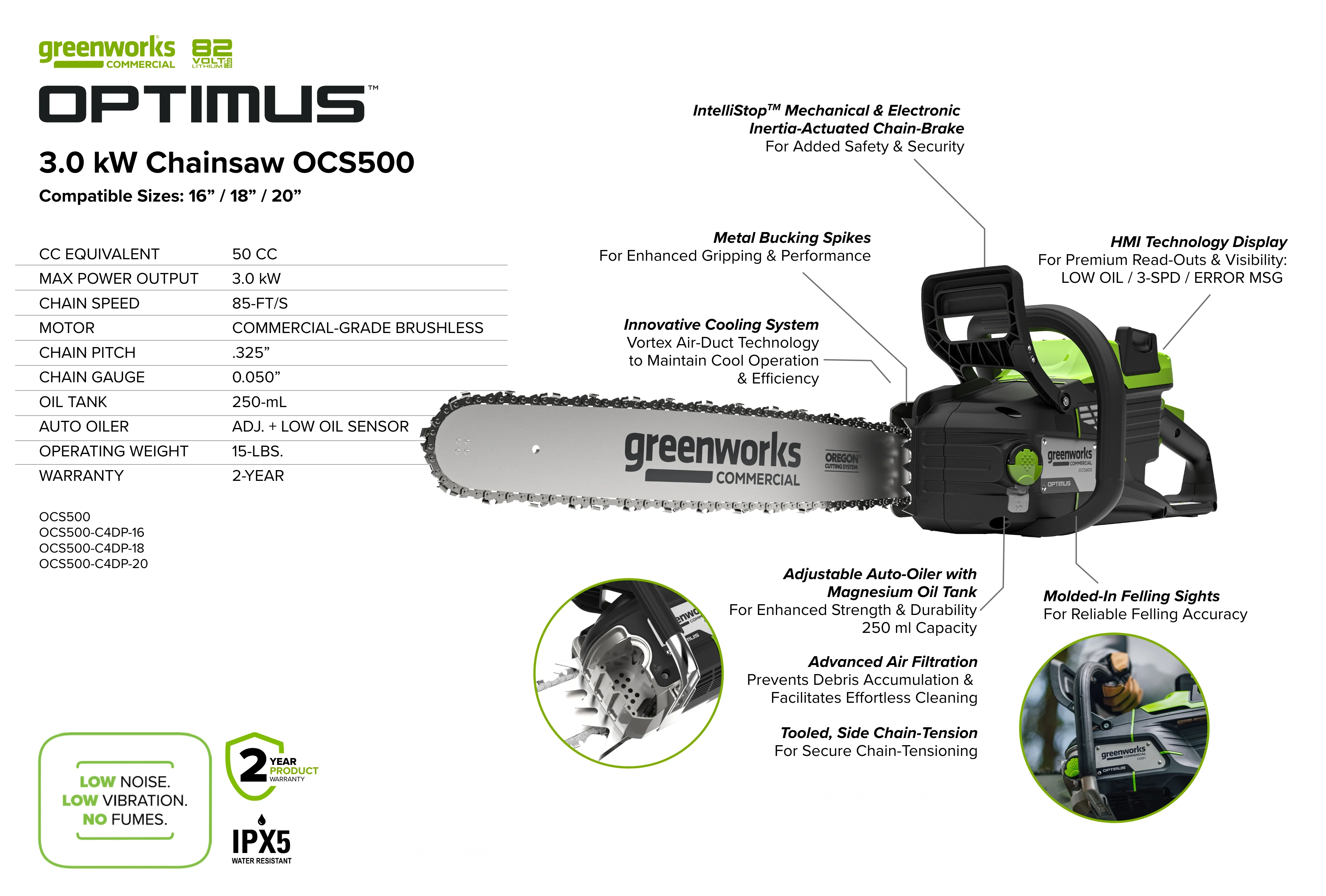 82V OPTIMUS 3.0 kW 18" Chainsaw Kit with CORE400 Battery & DP Charger | OCS500-C4DP-18 - Image 10