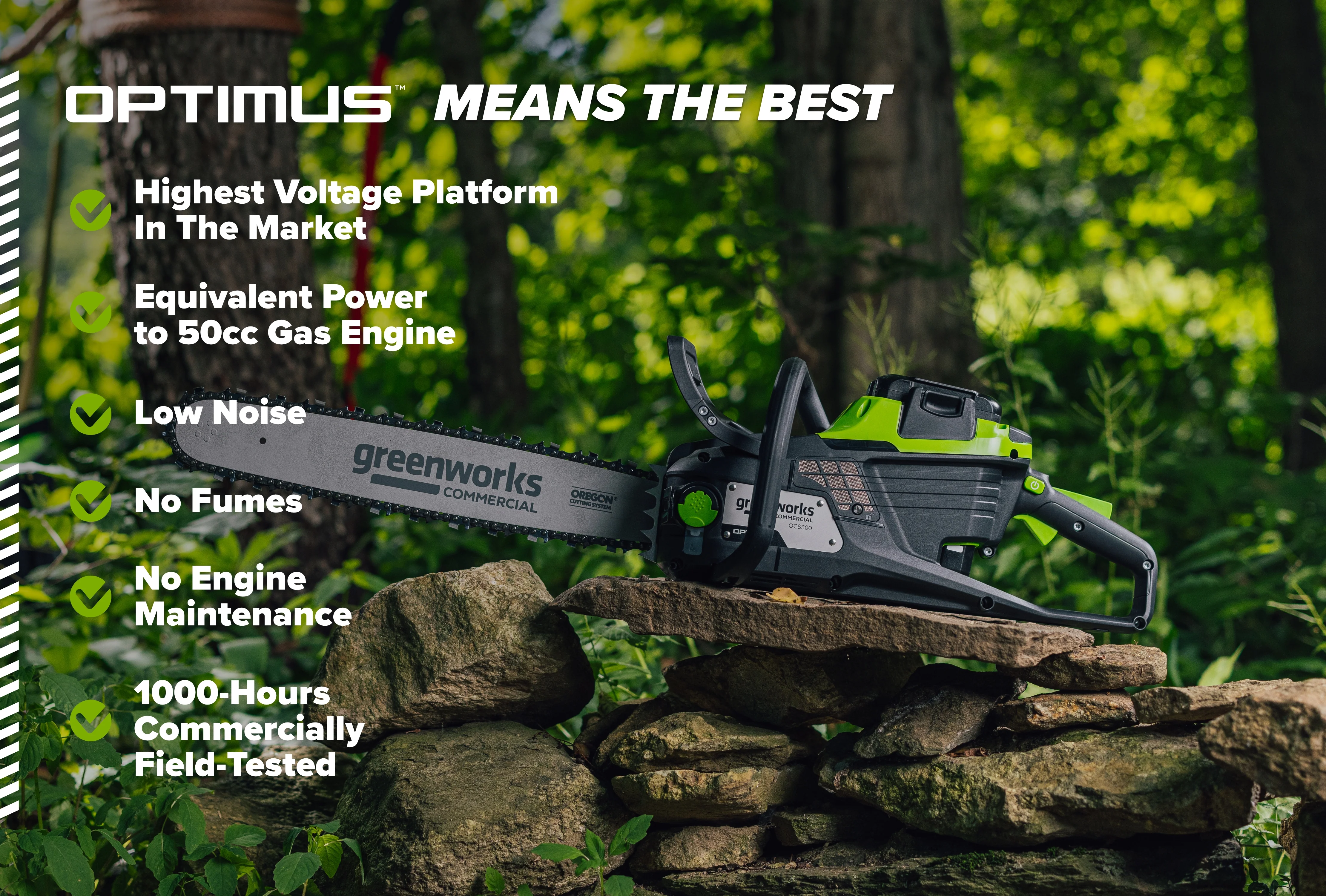 82V OPTIMUS 3.0 kW 18" Chainsaw Kit with CORE400 Battery & DP Charger | OCS500-C4DP-18 - Image 9