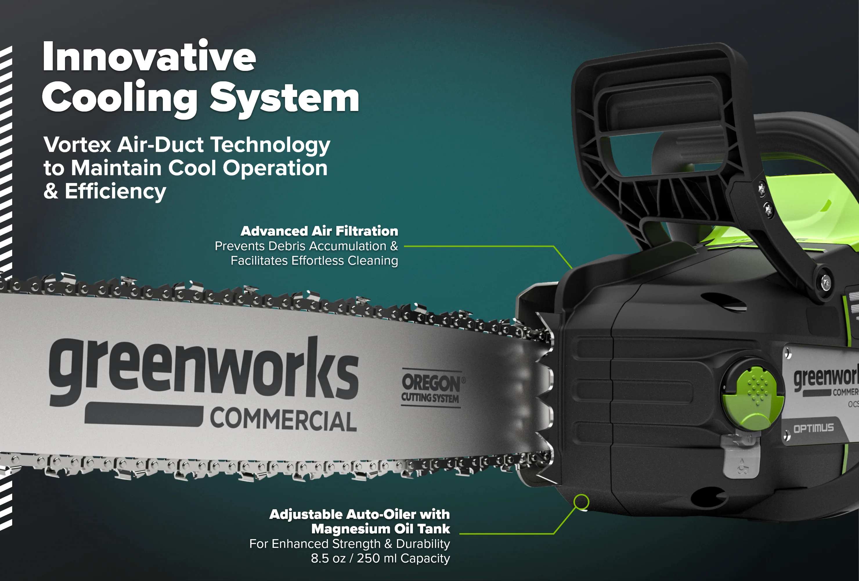 82V OPTIMUS 3.0 kW 20" Chainsaw Kit with CORE400 Battery & DP Charger | OCS500-C4DP-20 - Image 5