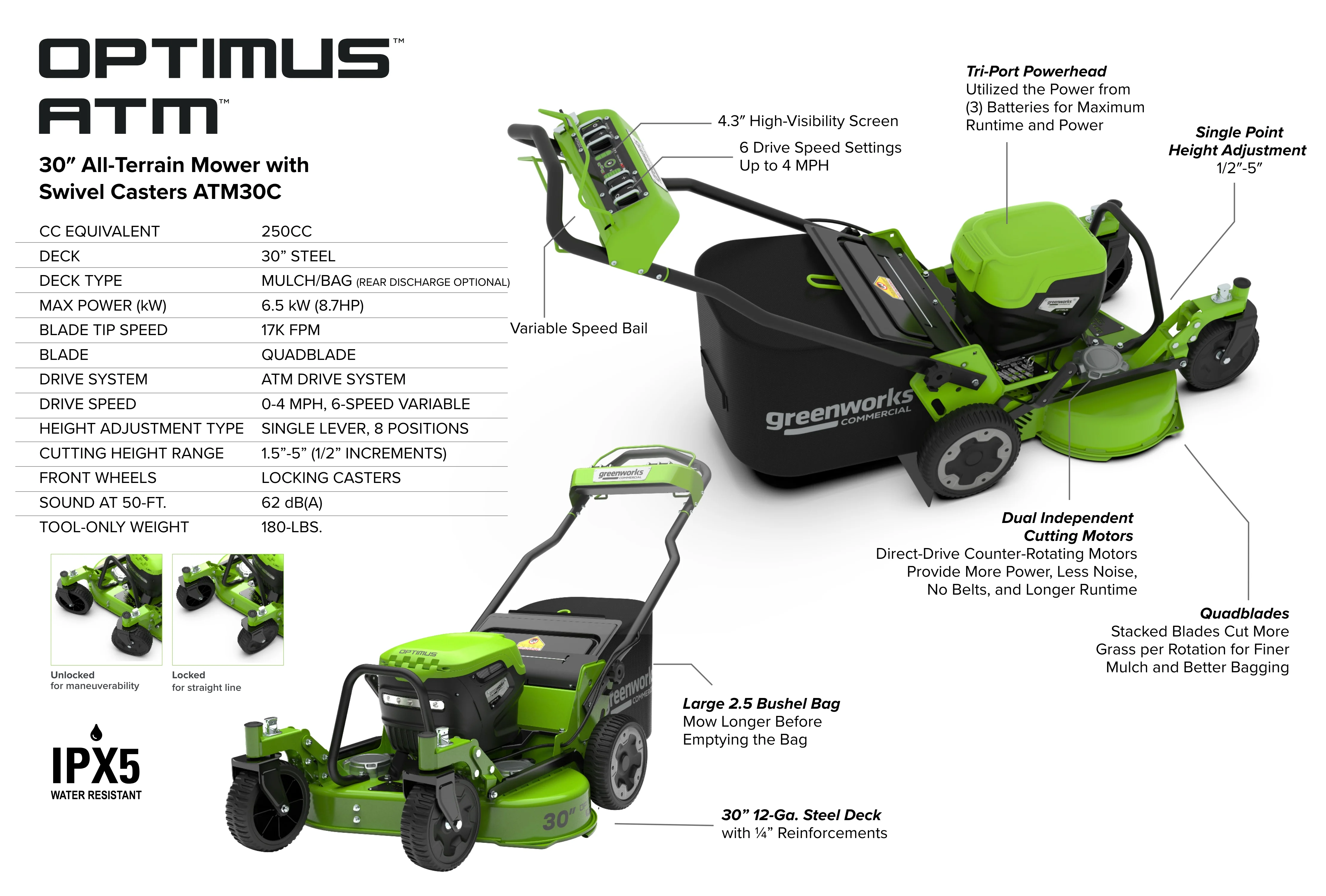 82V OPTIMUS ATM 30" Self-propelled Mower with Swivel Casters | ATM30C - Image 15