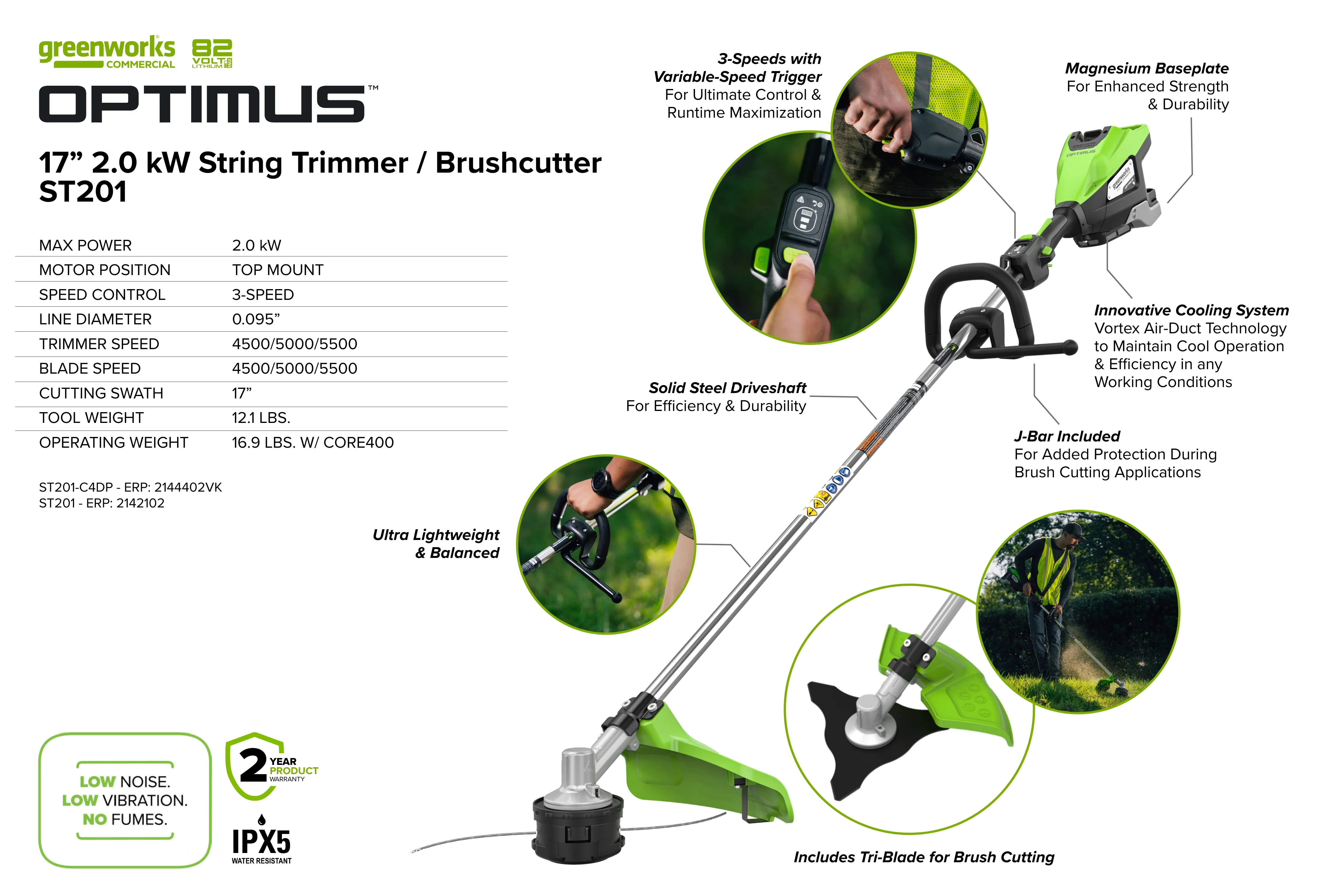 82V OPTIMUS 2.0kW 17" String Trimmer Brush Cutter Core400 DP Kit  | ST201-C4DP - Image 10