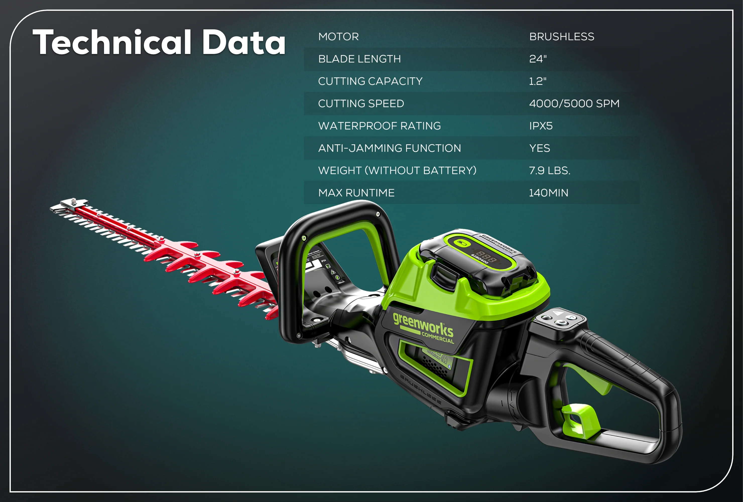 82V OPTIMUS 24" Double-Sided Hedge Trimmer with (1) 2.5Ah Battery and Dual-Port Charger | HT241-25DP - Image 13