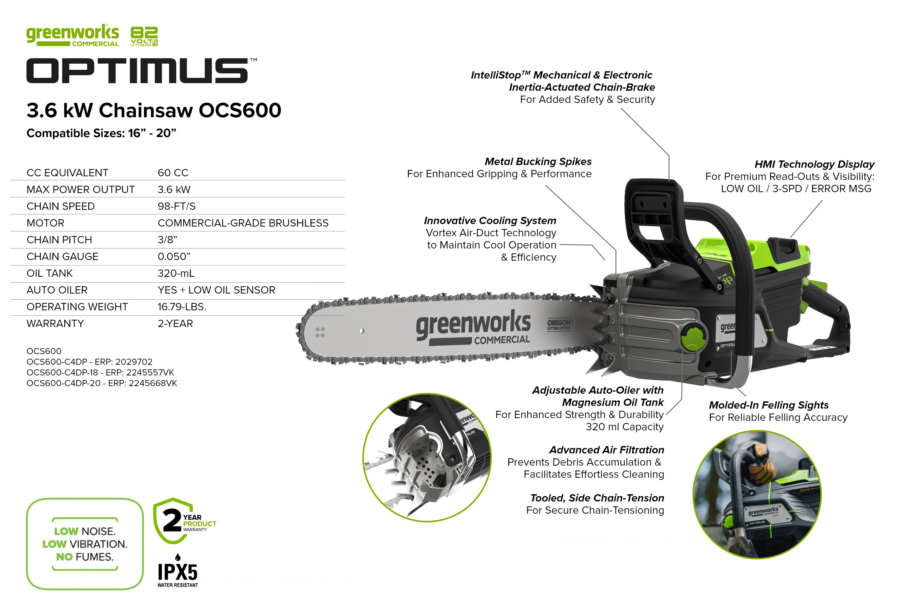 OPTIMUS 82V 3.6kw 18" Chainsaw Kit with CORE400 Battery & DP Charger | OCS600-C4DP-18 - Image 10