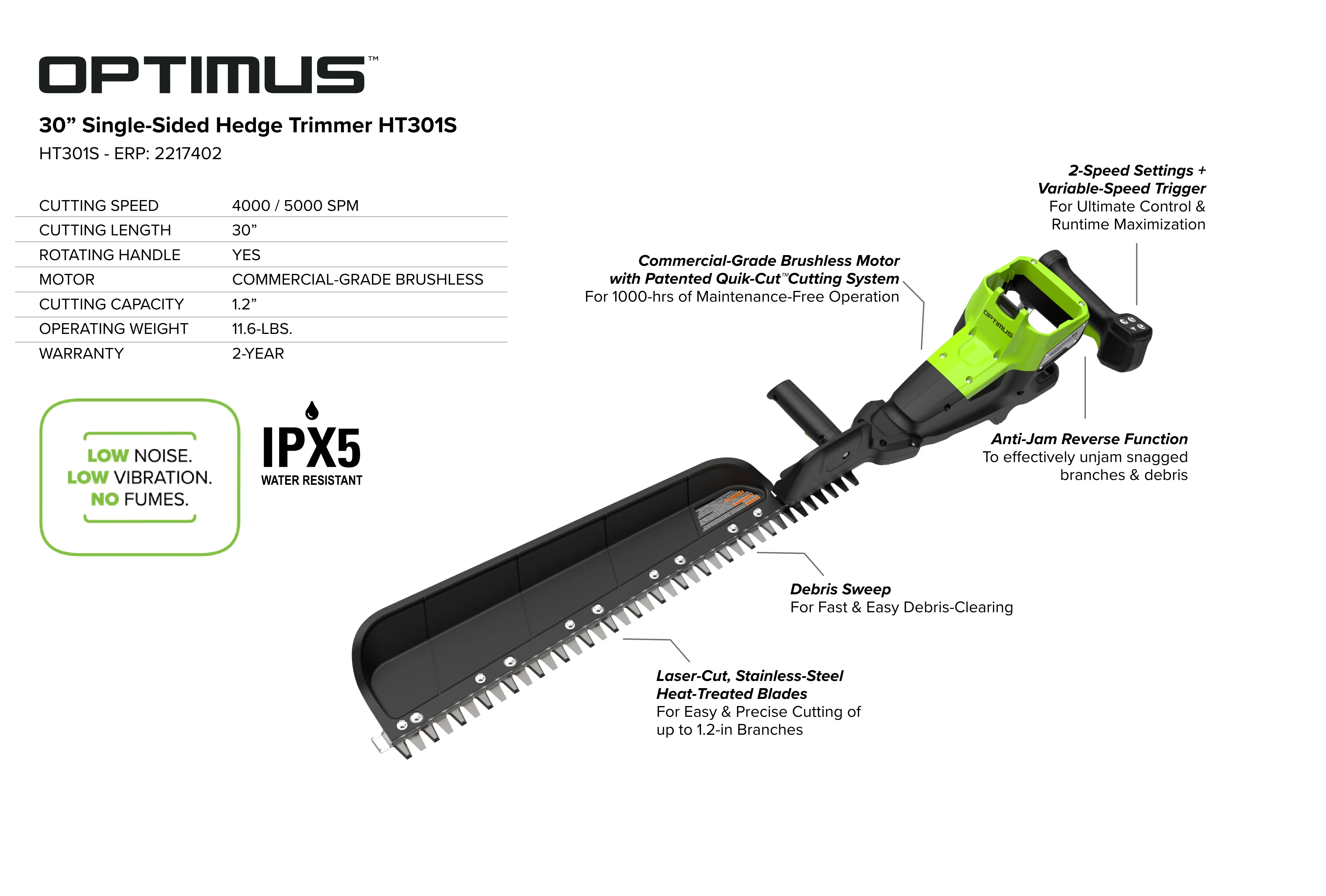 82V OPTIMUS 30" Single-Sided Hedge Trimmer with (1) Core300 and Dual Port Charger | HT301S-C3DP - Image 15