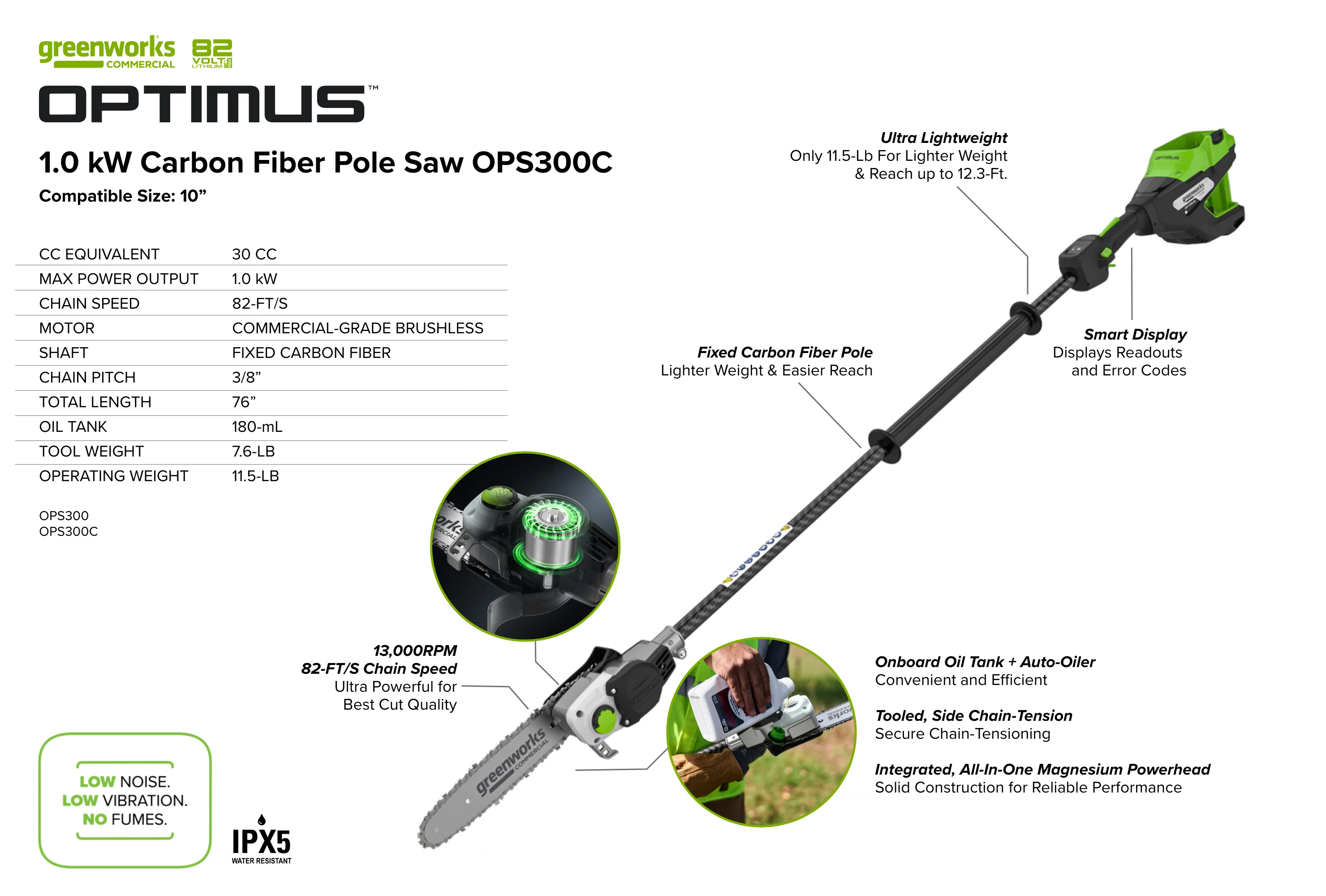 82V OPTIMUS Fixed Shaft Polesaw | OPS300 - Image 8