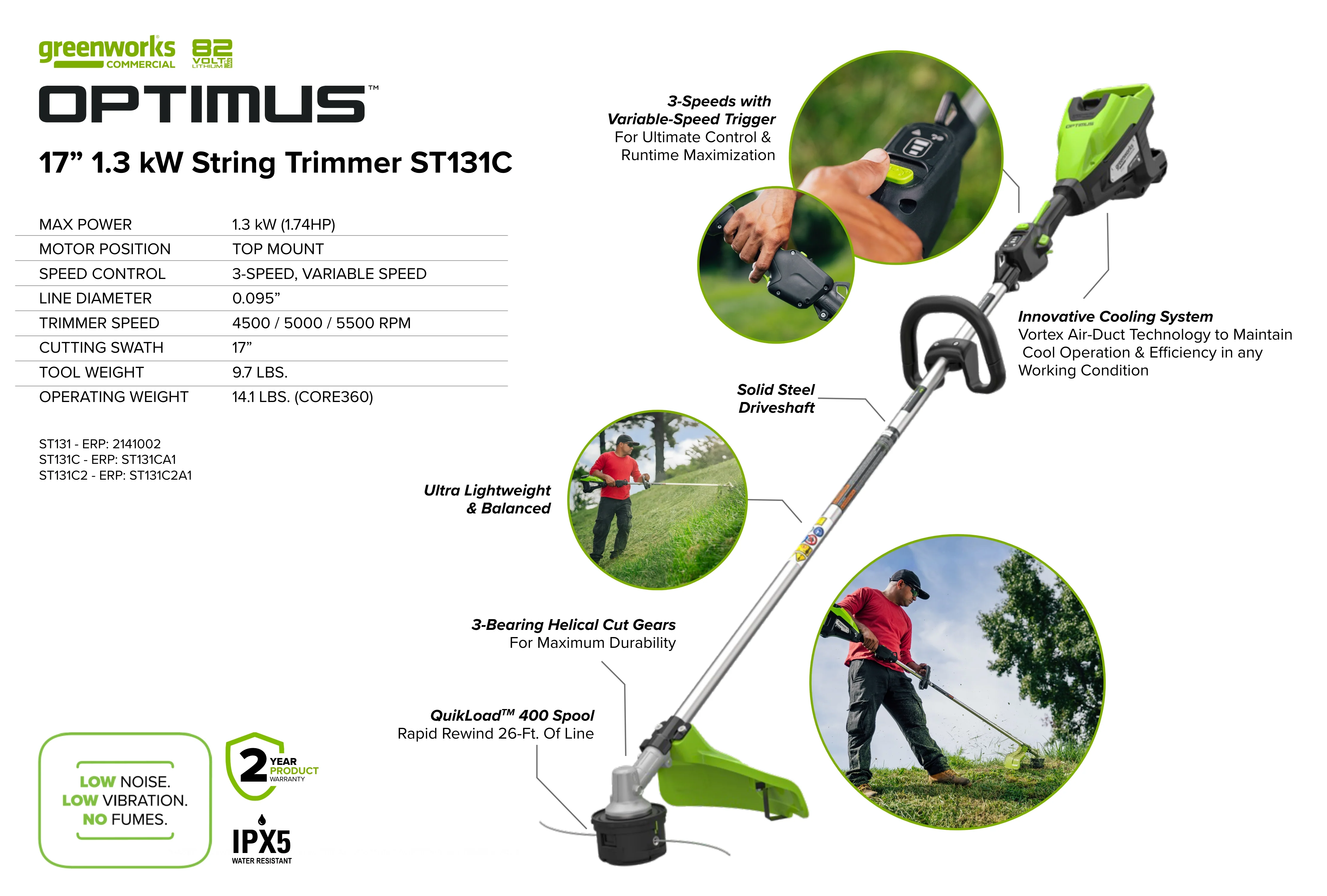 82V OPTIMUS 1.3kW 17" Top Mounted String Trimmer - Tool Only | ST131 - Image 11
